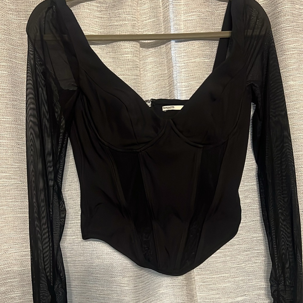 House of CB Black Sheer Sleeve Top - Picture 4 of 6
